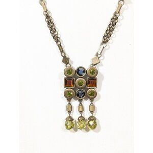 Chicos Bronze Tone Faux Topaz Green Crystal Geometric Tribal Statement Necklace